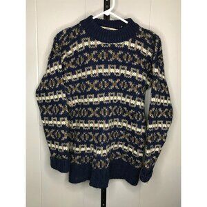 Vintage Iceland Hand knit Wool Chunky Sweater Women’s Medium Hans Fair isle Blue